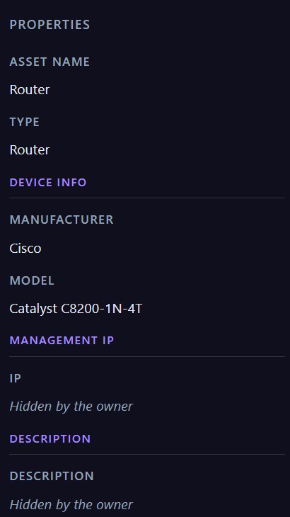 The same router in a redacted share, IP and description hidden by the owner